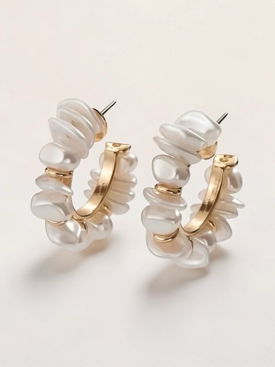 Aposhstyle Jewelry - Baroque Pearl Gold Hoop Huggie Earrings New